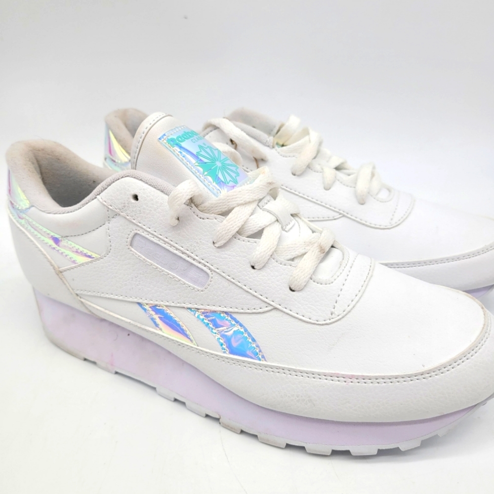 White Reebok with holographic